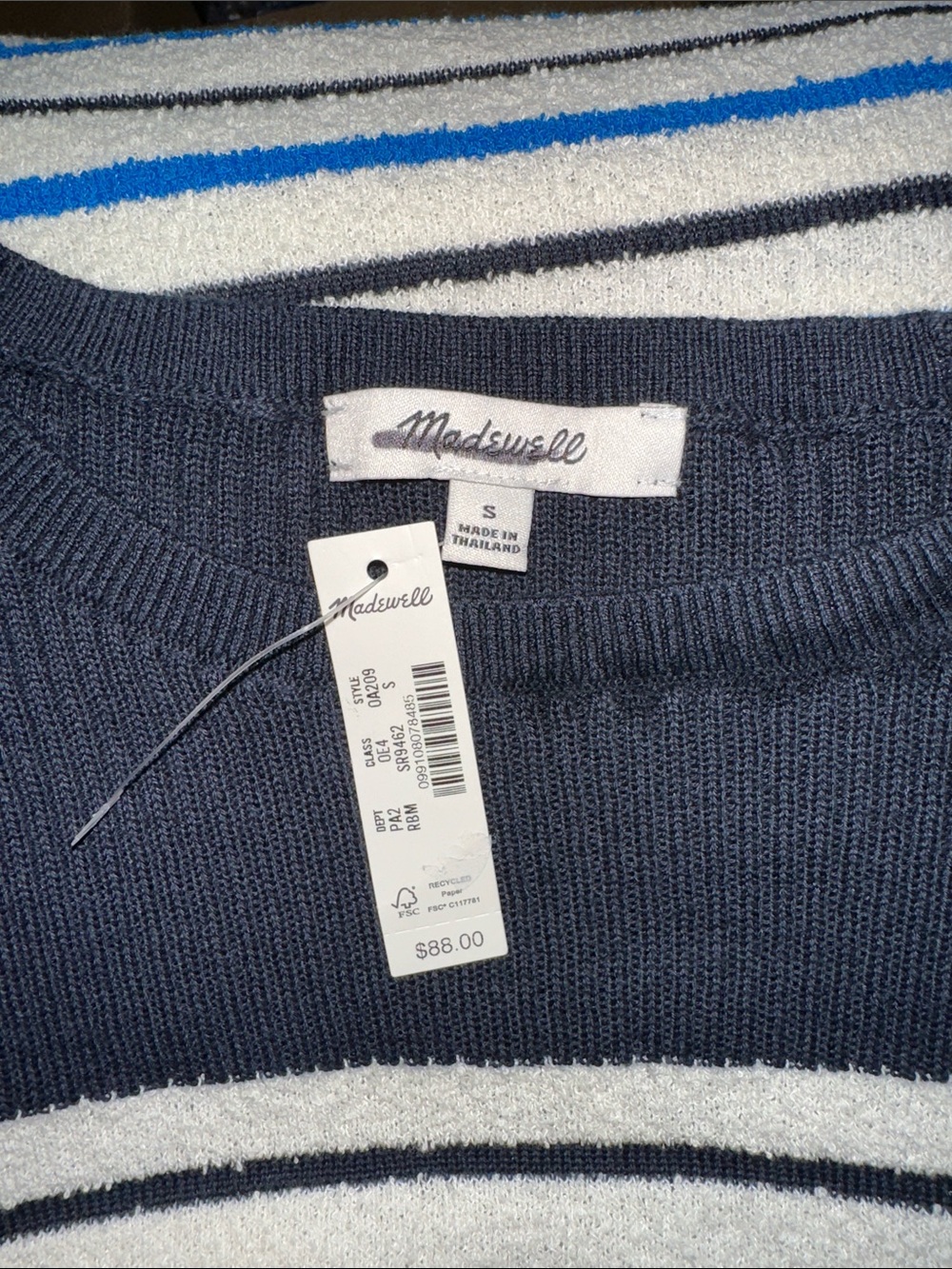Madewell Bouclé-Knit Sweater Tee- Retro Blue Mini Stripe - Picture 7 of 7